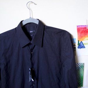 sleek slim fitblack button down